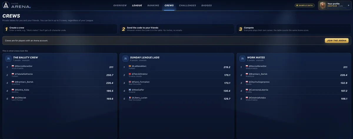 Crews: private tables for you and your friends in Arena